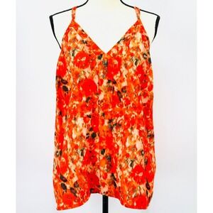 Red & Orange Women's XXL Sleeveless V-Neck Halter Top with Flowy A-Line Shape